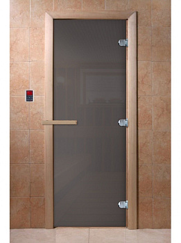 Дверь стеклянная Сумерки (стекло графит 8 мм, 3 петли, коробка листва) 1700*700